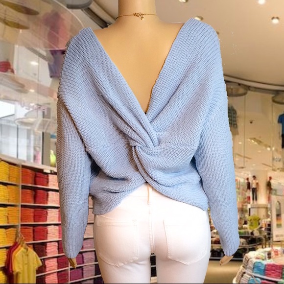 Sweaters - Baby Blue Twist Back Sweater